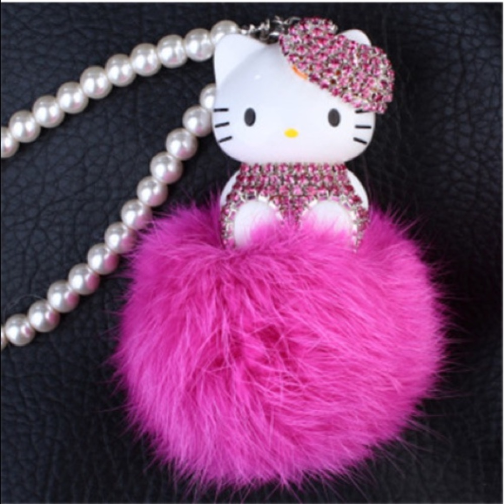 Rhinestone Hello Kitty Pompom Dangler - Picture 3 of 10